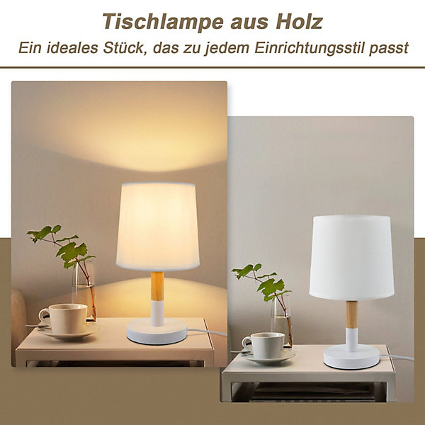 NETTLIFE Lampe de chevet Set de 2 lampes de table Salon -en bois E27 Douille Bedside Lamp Chambre à coucher Blanc