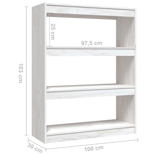 NNEVL Book Cabinet/Room Divider White 100x30x103 cm Solid Pinewood