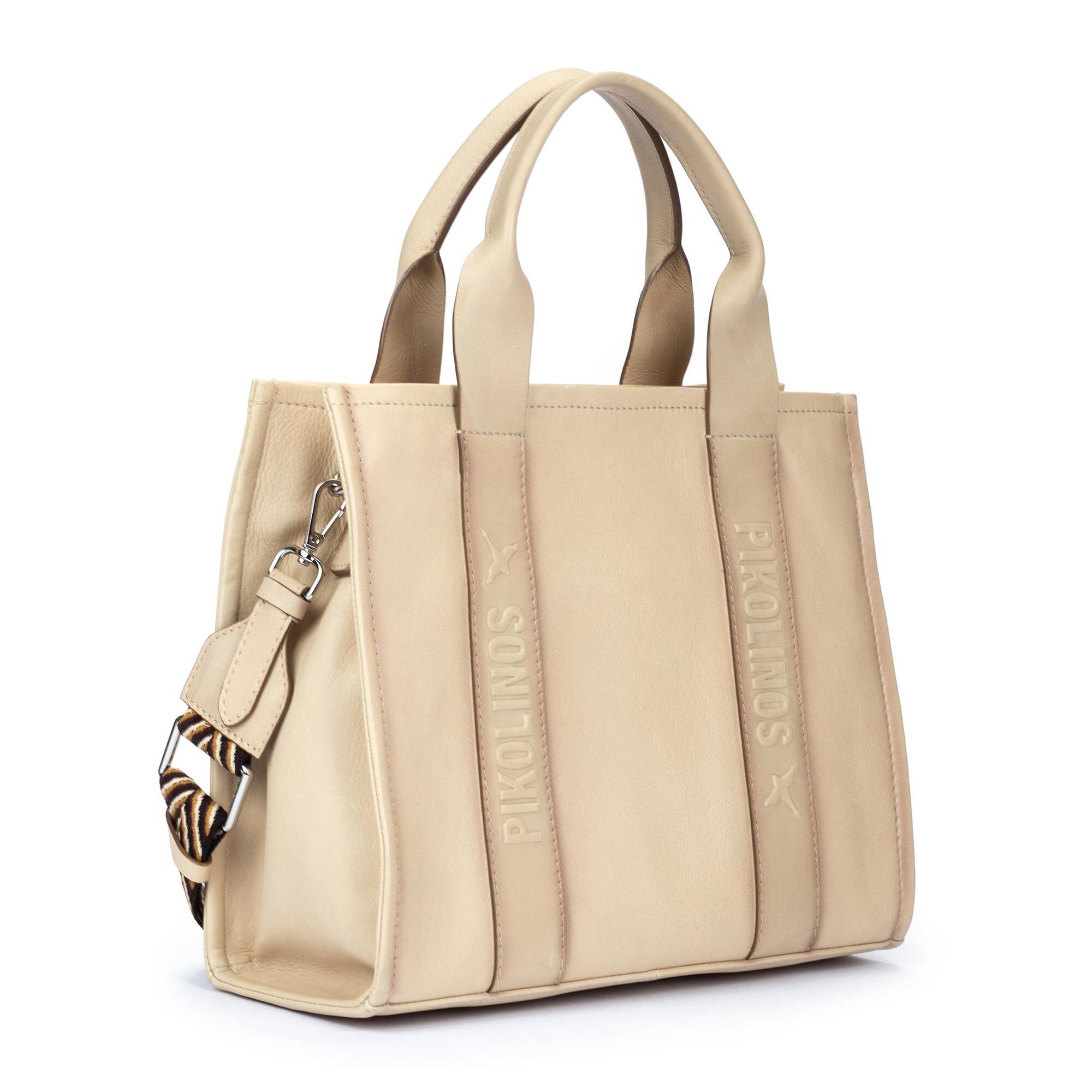 ALCUDIA - Bolso tote de piel con cinta multicolor para mujer