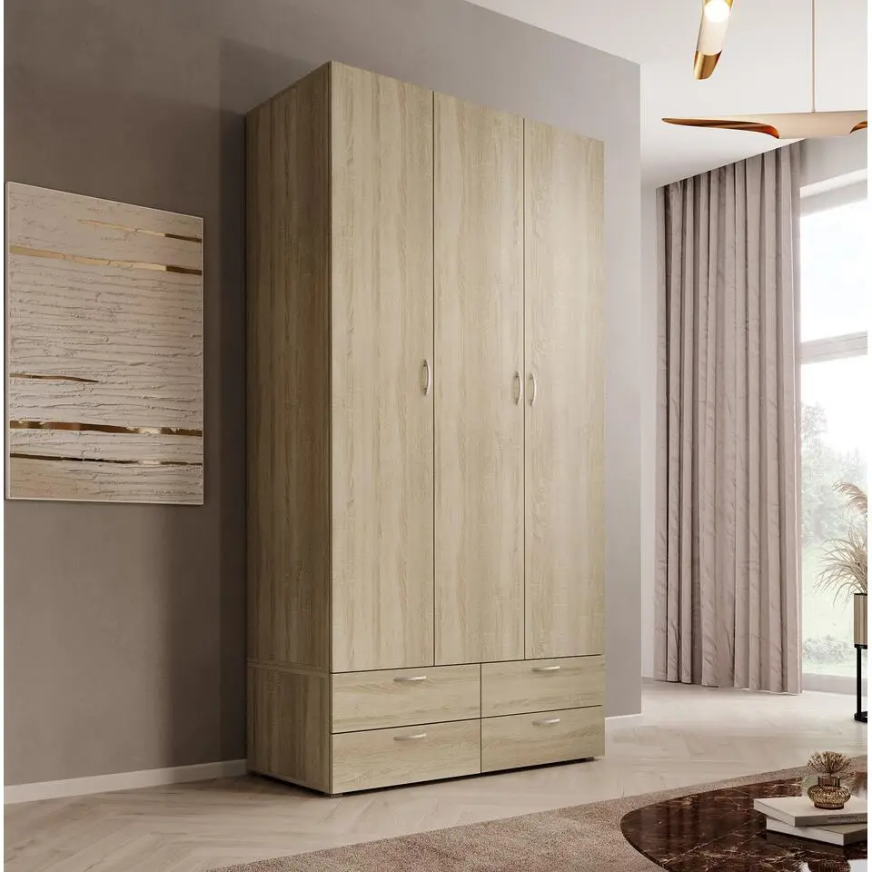 Meubella - Kledingkast Bernd - Licht eiken - 111 cm - Met lades