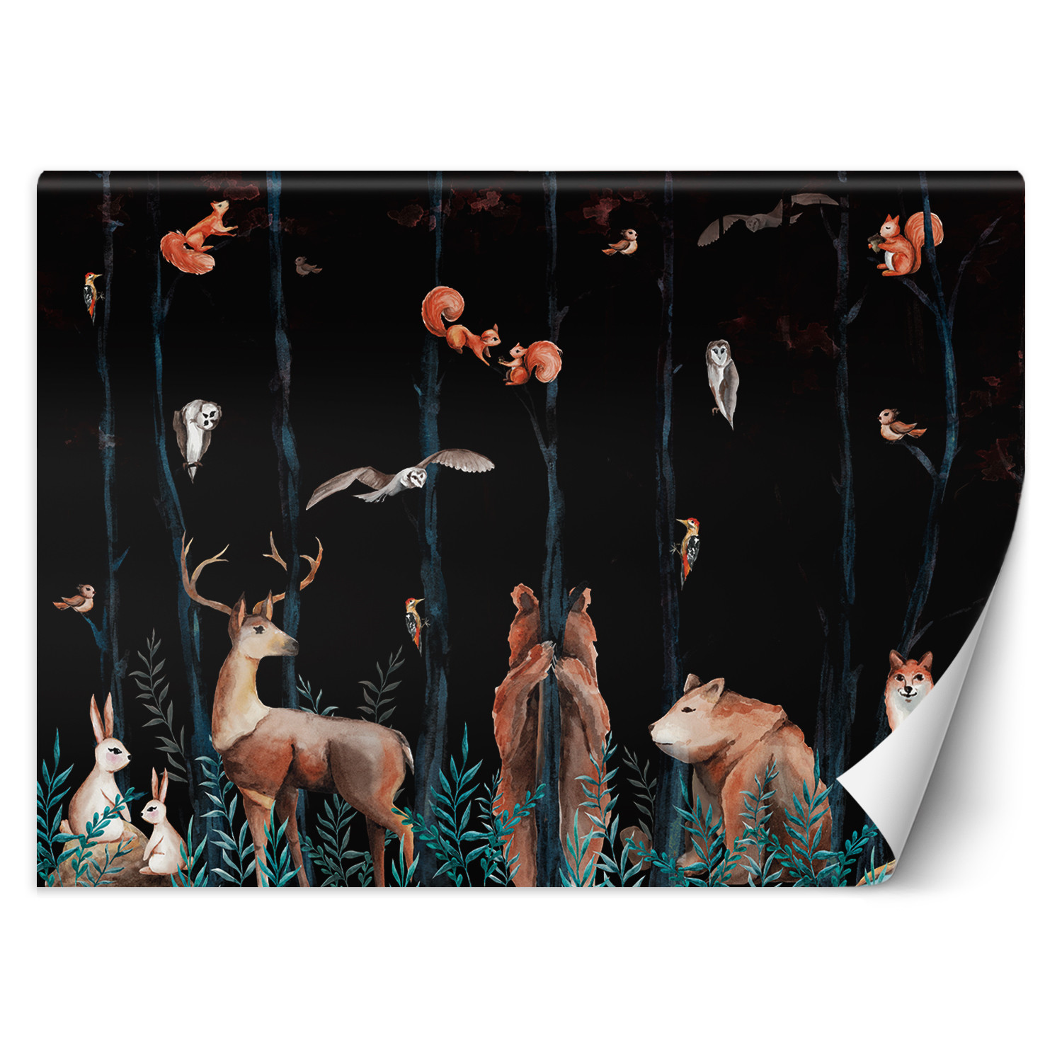 Feeby Fototapeta, Leśne zwierzęta jeleń niedźwiedź lis 150x105