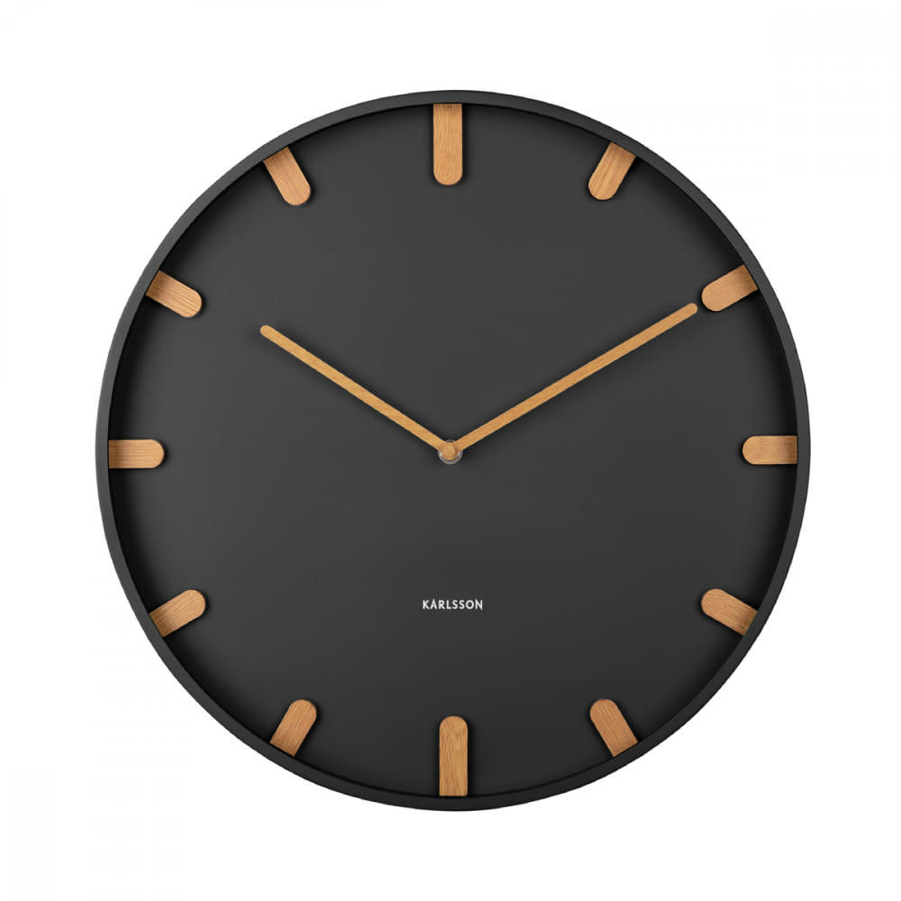 GRACE - Horloge en métal noir et bois marron D40cm