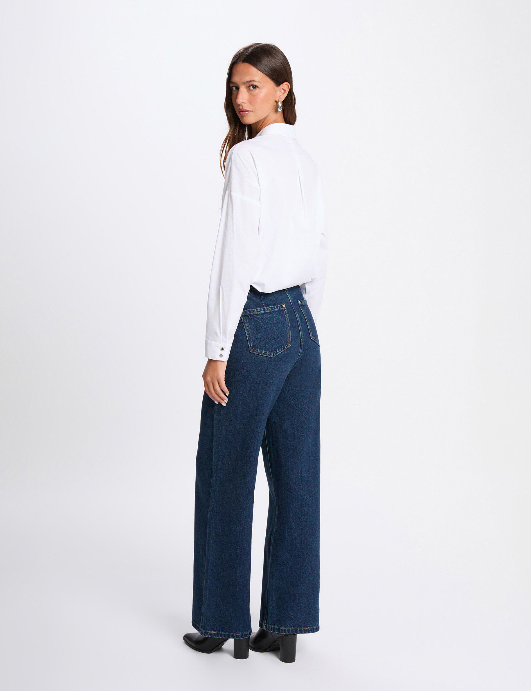 Oversized Shirt With Rhinestones White Women