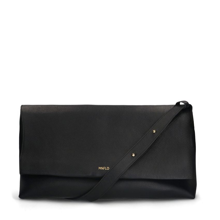 Manfield Zwarte leren schoudertas met flap