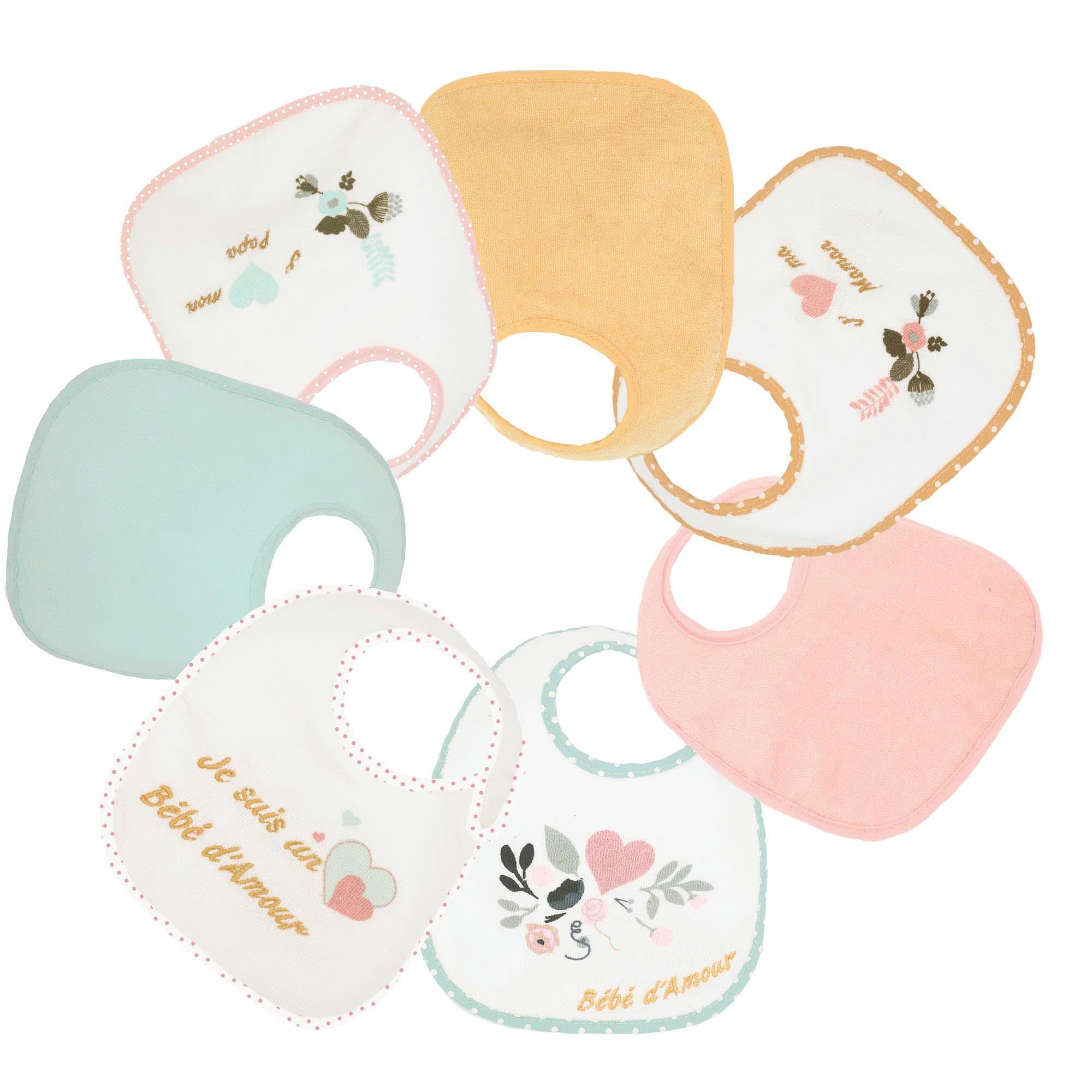- Lot de 7 bavoirs naissance bébé  Rose
