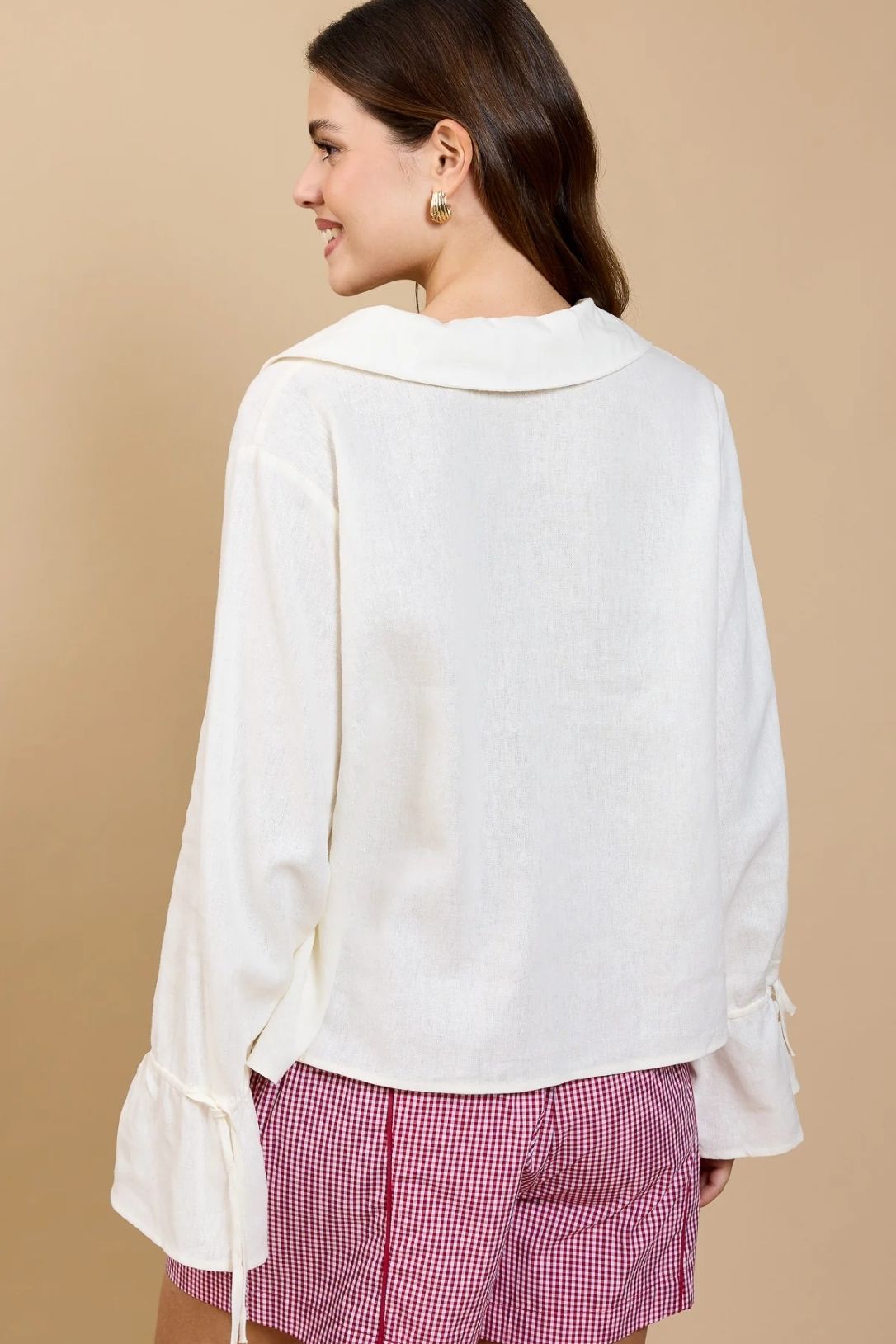 Little Mistress Cream Tie Detail Blouse