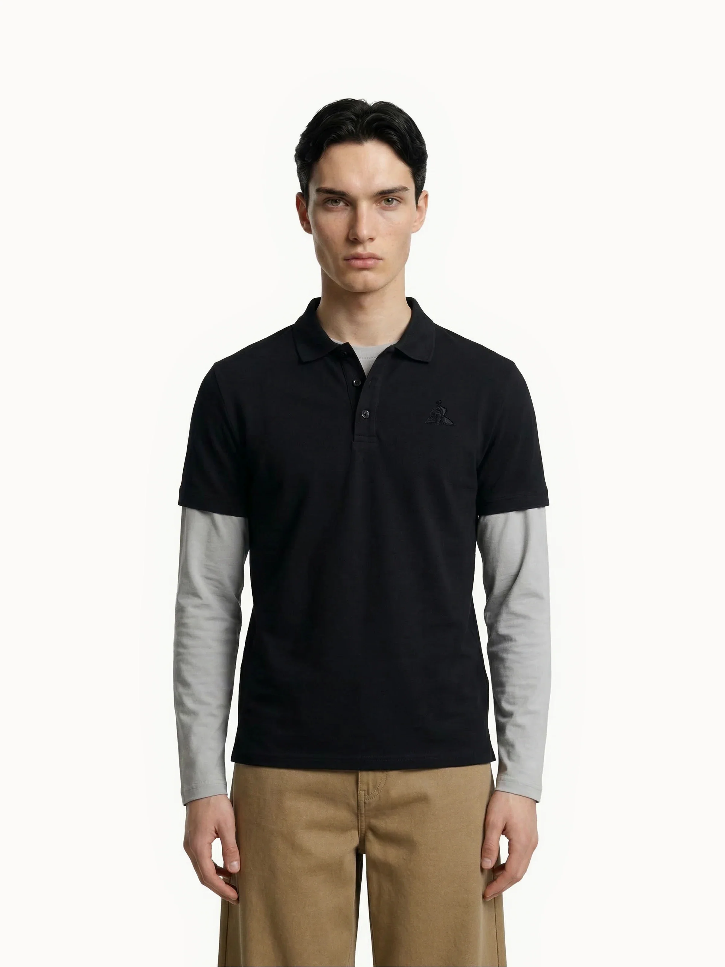 Polo Essentiel effet piqué en jersey de coton avec logo bordé ton sur ton