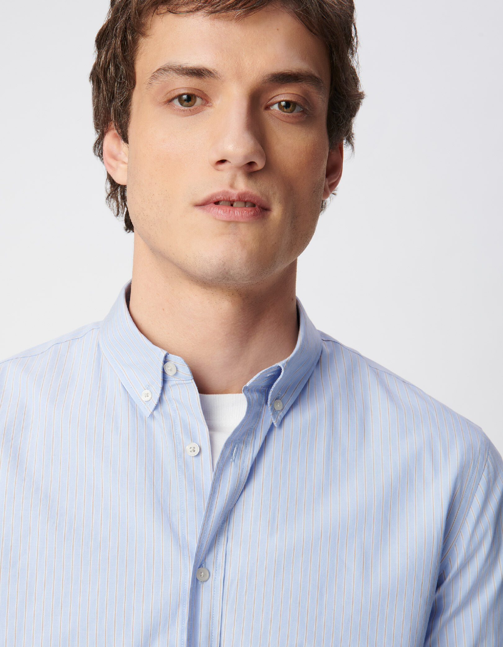 Chemise slim bleue coton bio motif rayures Homme
