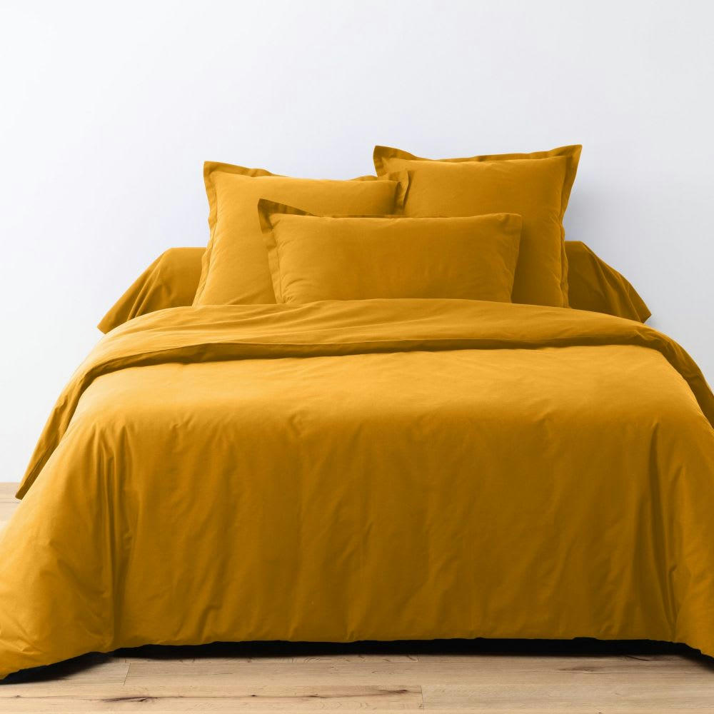 - Parure de lit 2 places coton unie jaune safran 240x260 cm