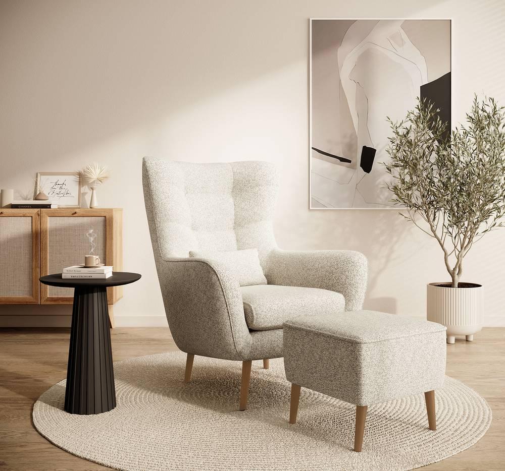 Fauteuil met hocker Verdiro bouclé