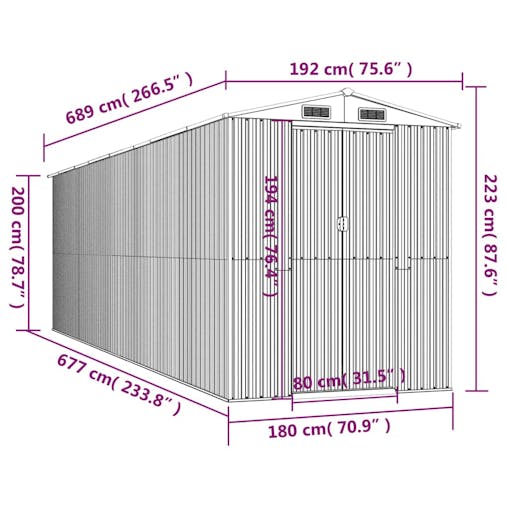 NNEVL Garden Shed Dark Brown 192x689x223 cm Galvanised Steel