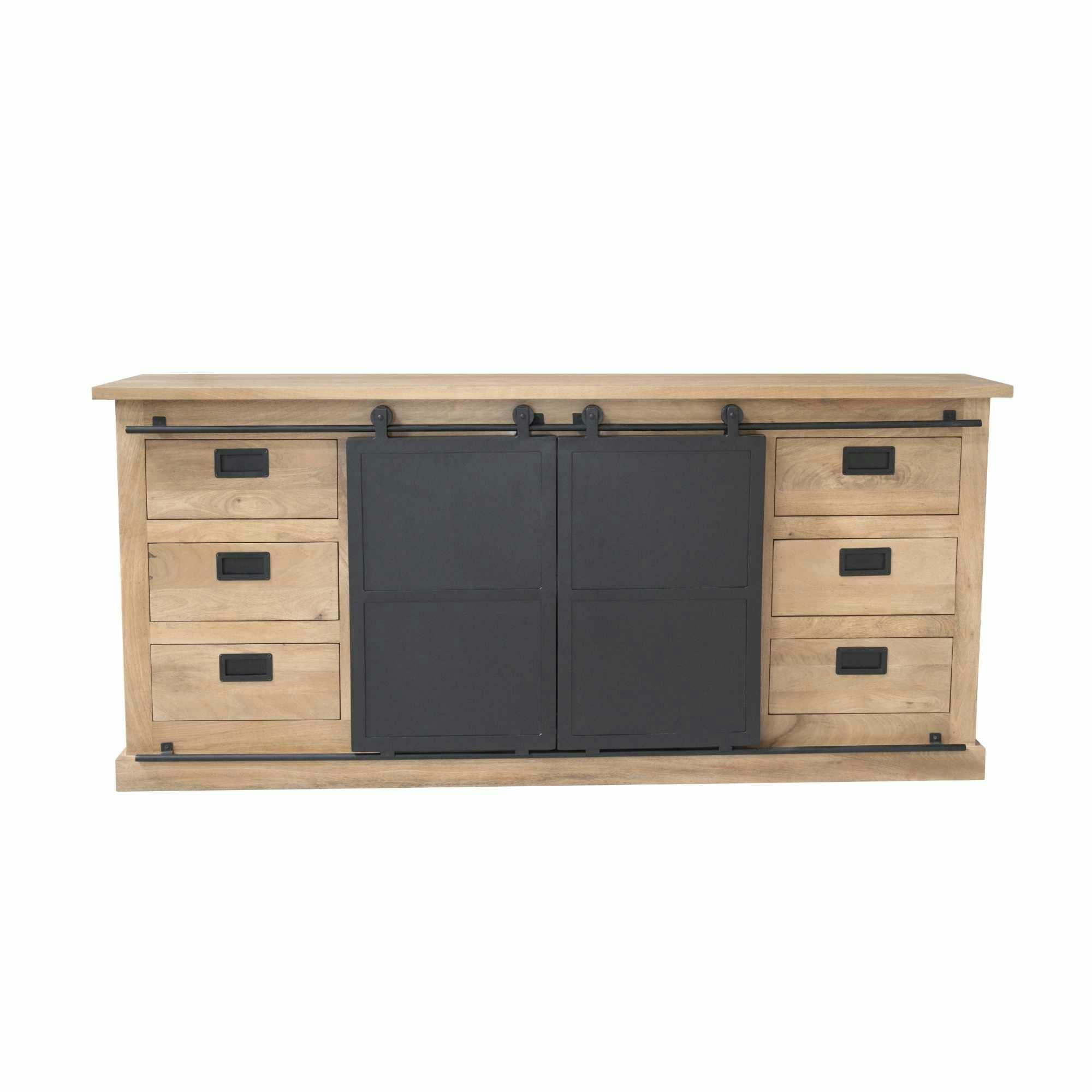 Buffet bois métal style atelier à portes coulissantes 200 cm CAMDEN