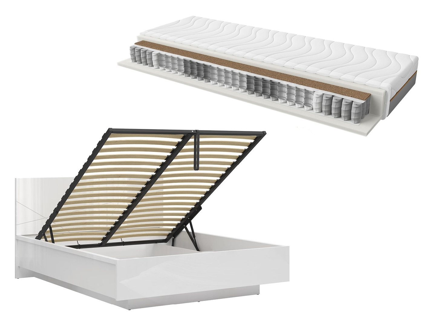 Zestaw łóżkoForn biały połysk ze stelażem i materacem Ceres AV 160x200
