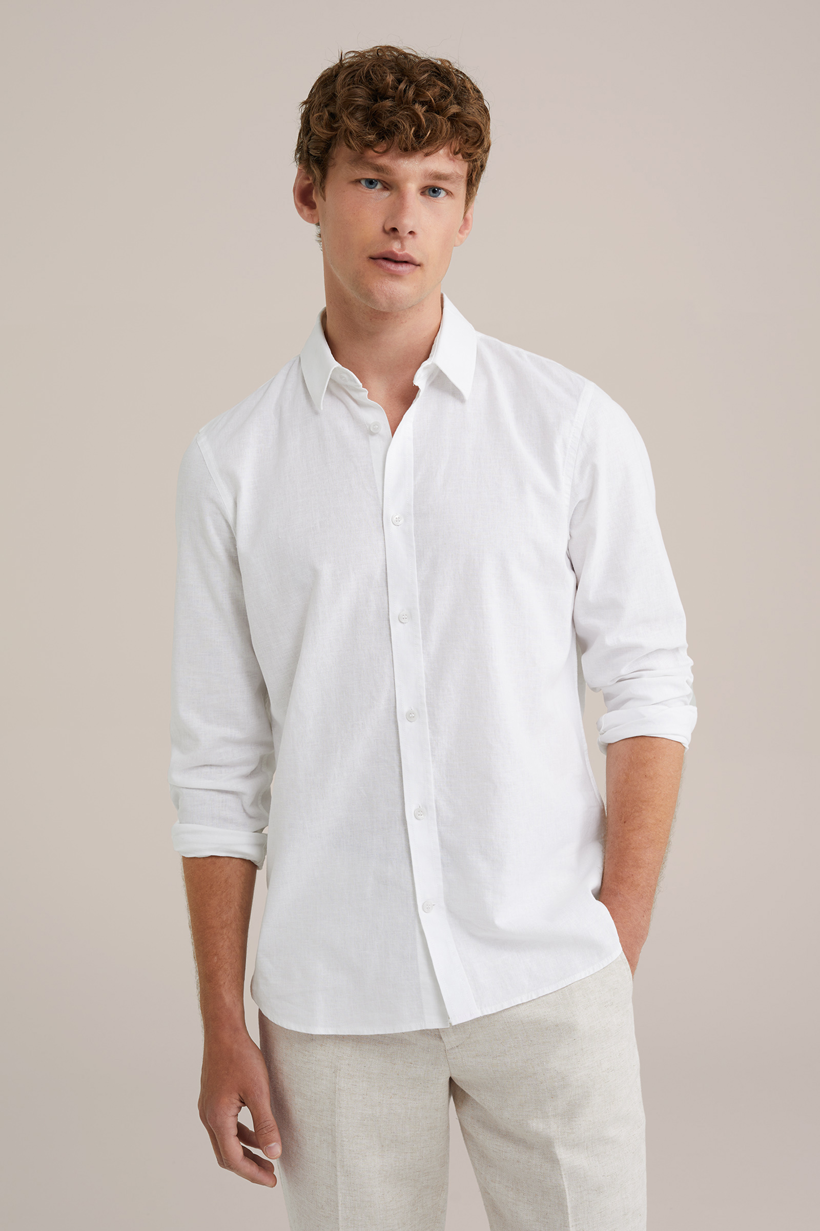 Heren Easy care regular fit overhemd van linnenmix