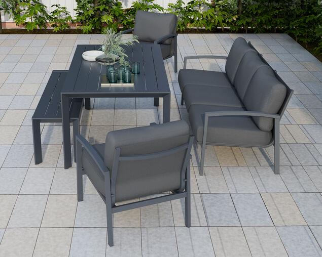 Jette 8 Seater Low Dining Setting Bundle - Gunmetal Grey