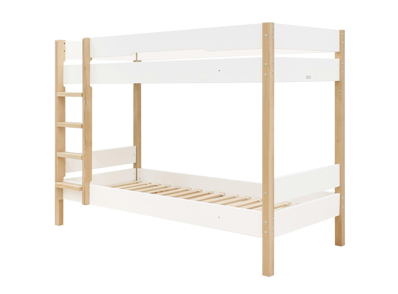 LUCAS - Lits superposés 90x200 en MDF et hêtre blanc