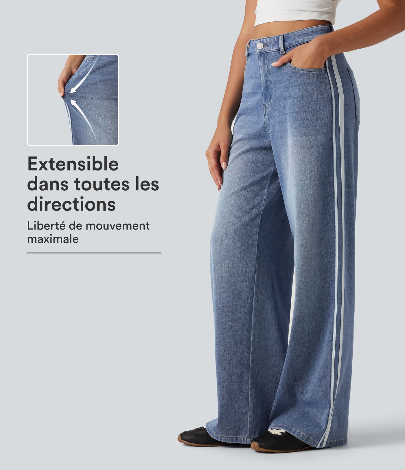 Jean large Halara Flex™ taille haute à bandes latérales avec poches