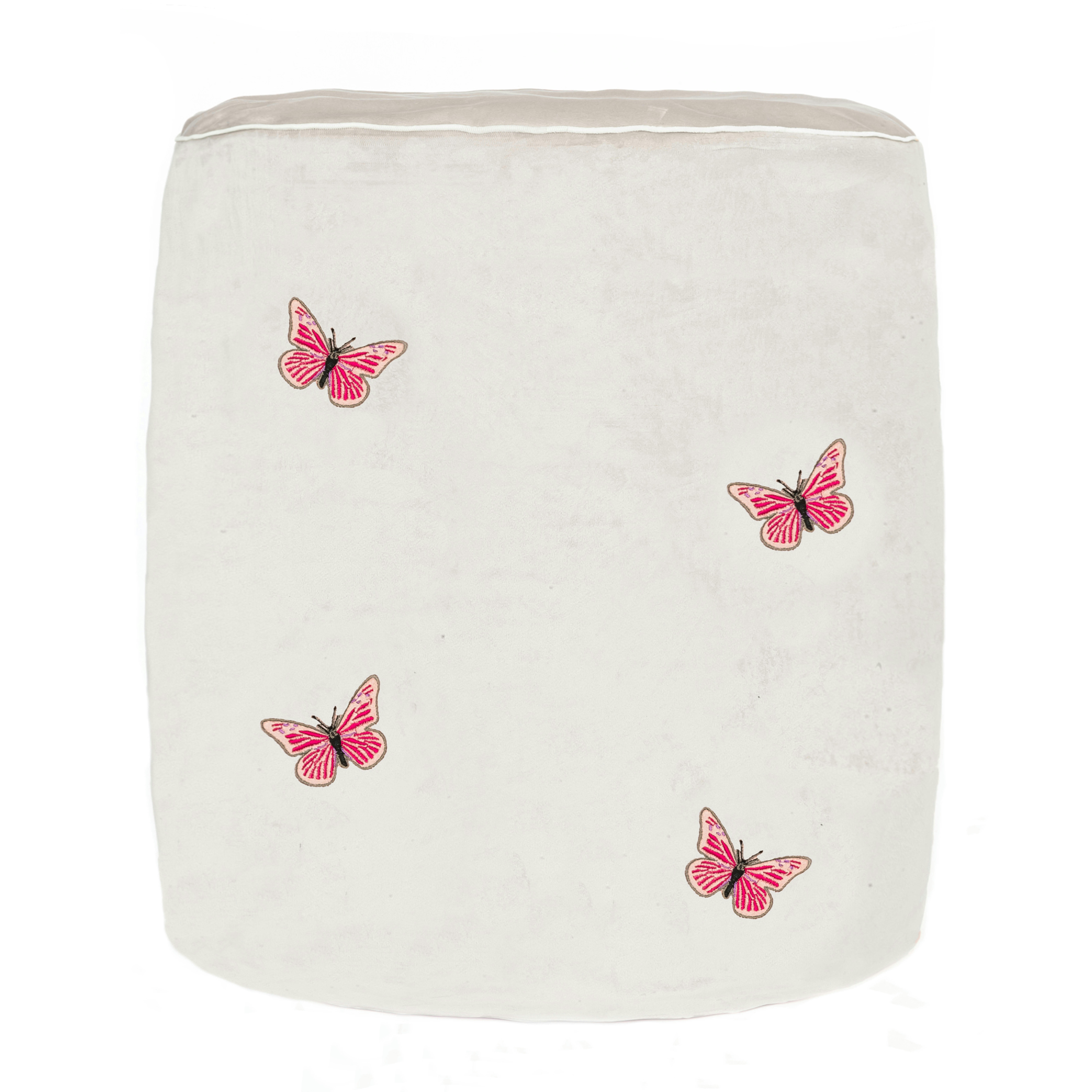 - Pouf brodé papillons en velours crème