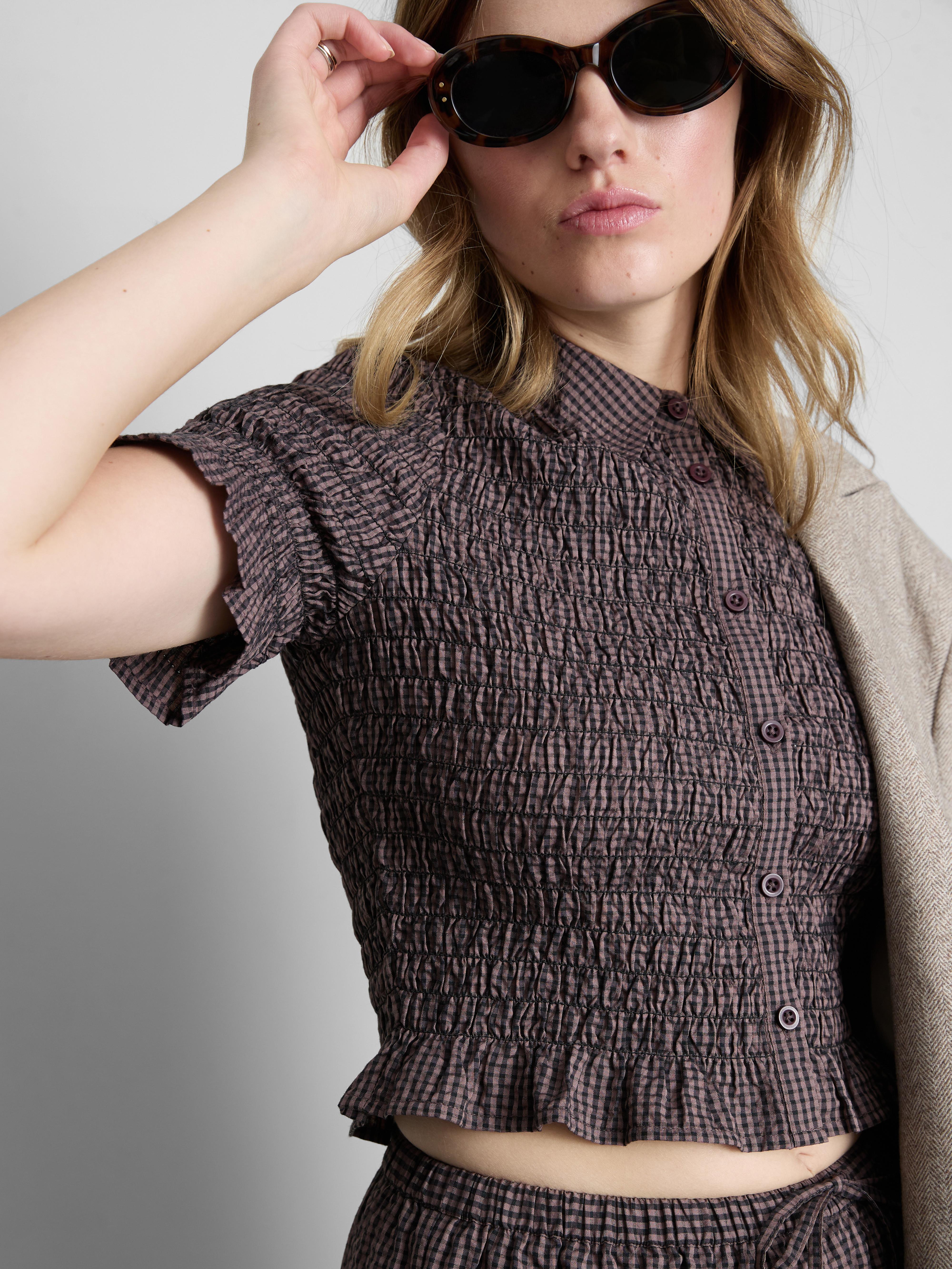 Cropped Shirred Shirt