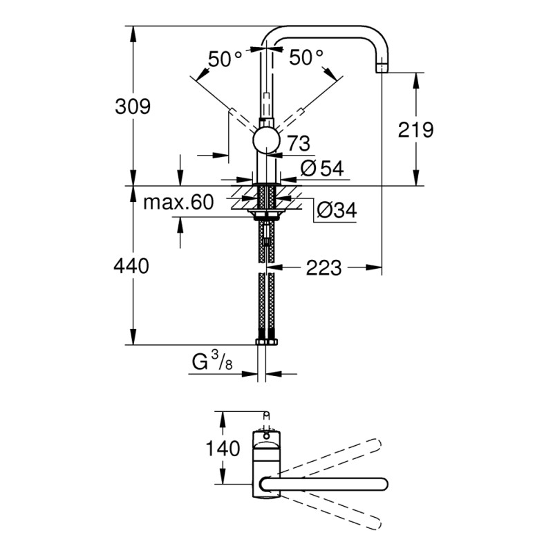 Mitigeur pour évier de cuisine avec bec en U Minta chrome GROHE