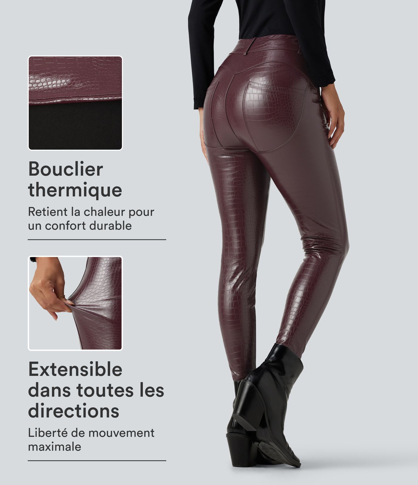 Legging en simili stretch doublé polaire taille haute imprimé serpent avec poches