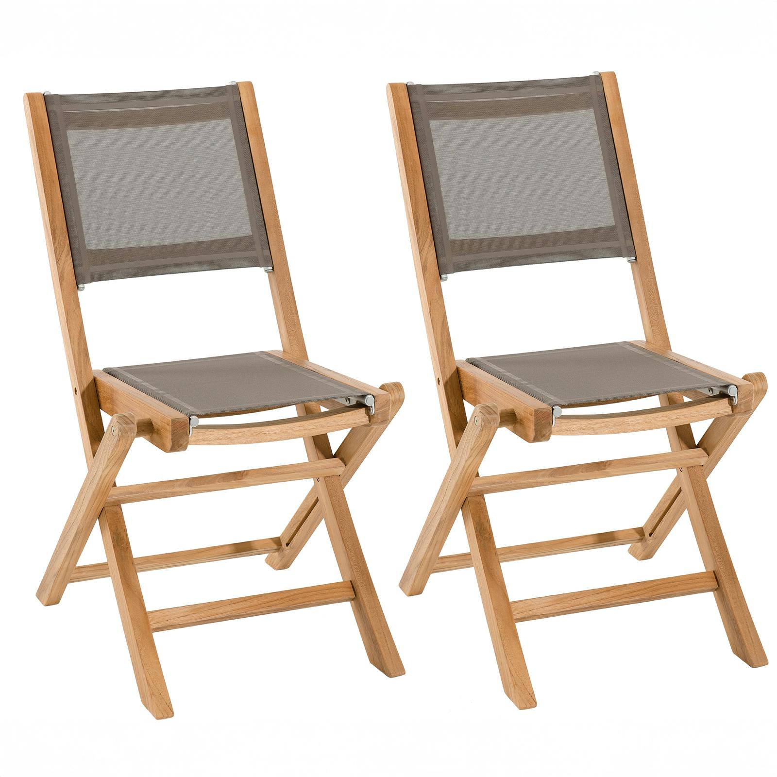 Chaise de Jardin pliante teck textilène taupe (lot de 2) SUMMER