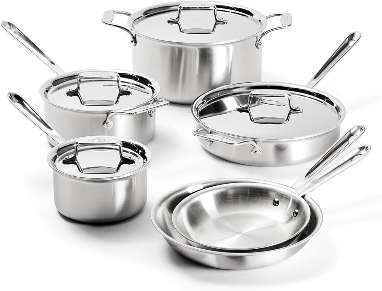 All-Clad D5® Stainless Steel Core 10 Piece Cookware Set- Made in USA- The Upgrade for Supremely Even Heat- Includes Frying Pans, Saucepan, Sautépan, Stockpot -Oven Safe & Induction Compatible