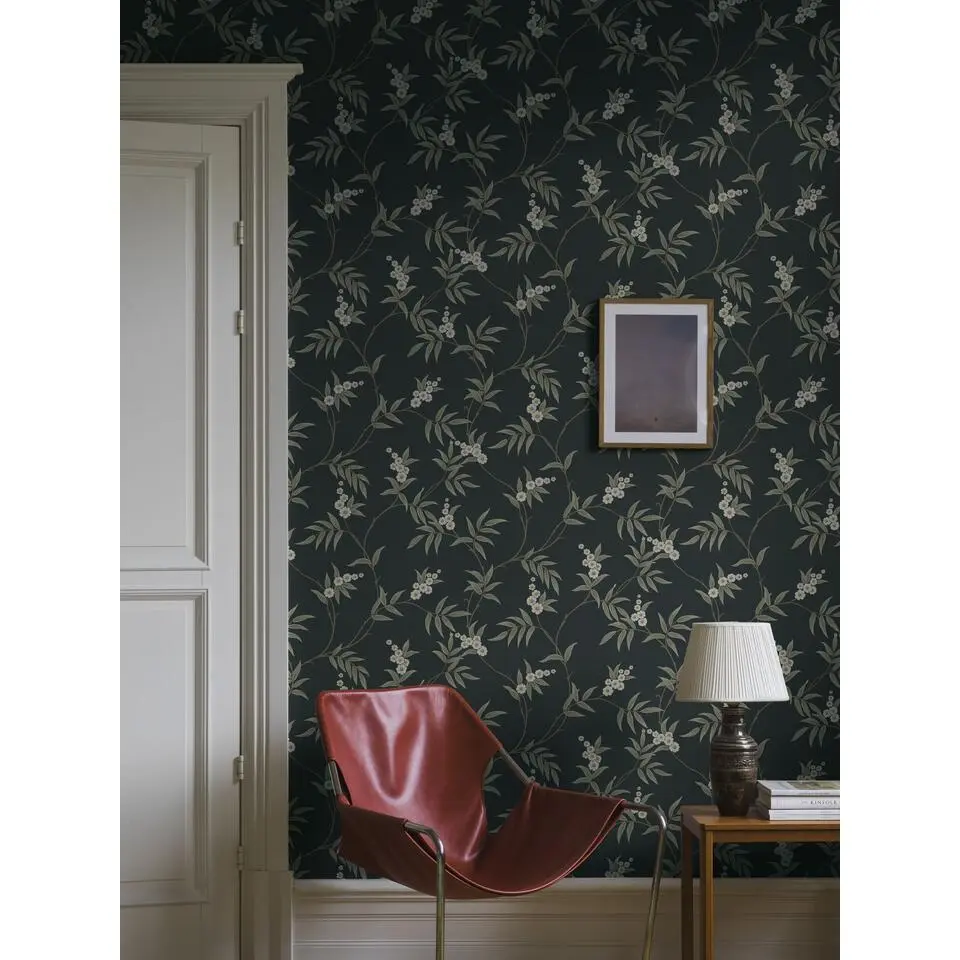 Borastapeter behang bloemen donkerblauw en groen - 53 cm x 10.05 m