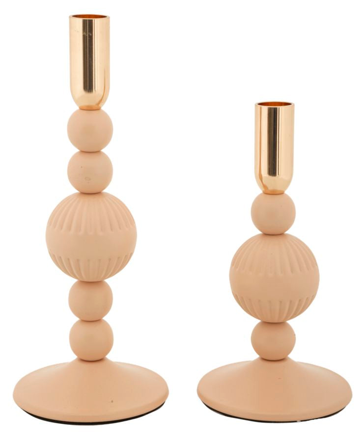 Set van 2 roze en gouden metalen kaarsenhouders