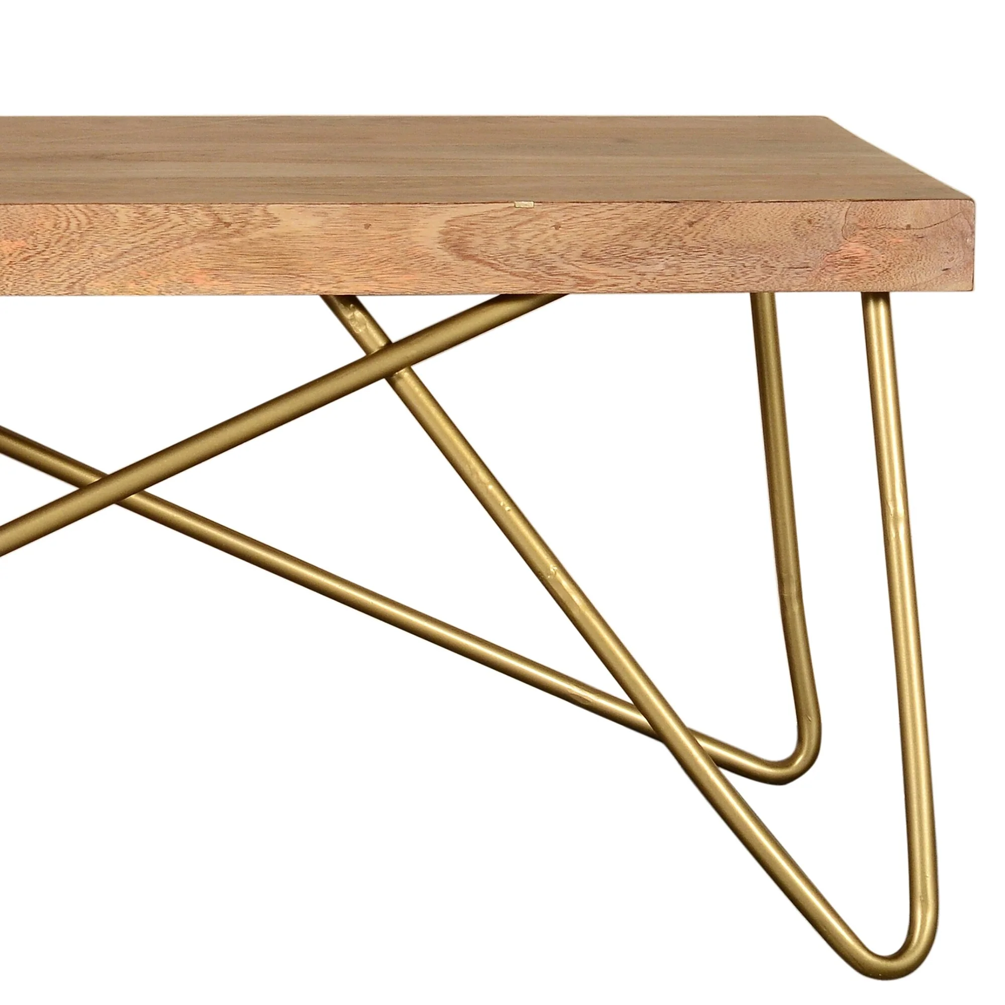 Rustic Modern Solid Wood Coffee Table in Natural & Aged Gold