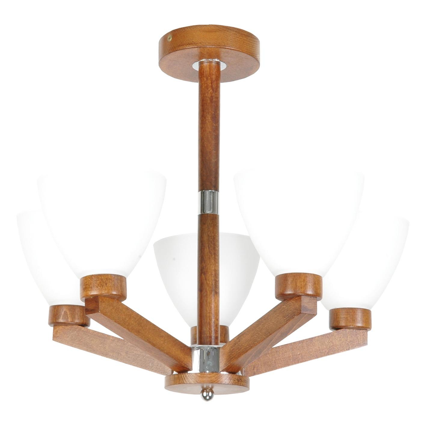 Lampa sufitowa EDYLIT retro drewniana białe klosze 5xE27 BARON ANTYK 10-790