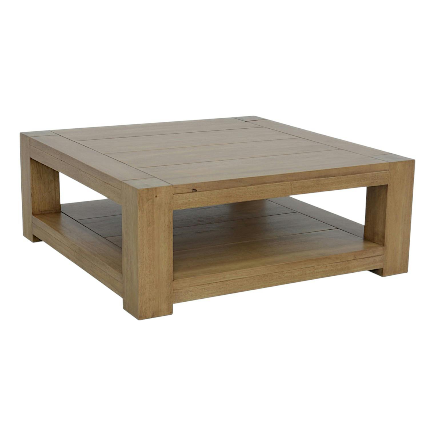 Table basse Hévéa double plateaux 90x90x35cm ATTAN