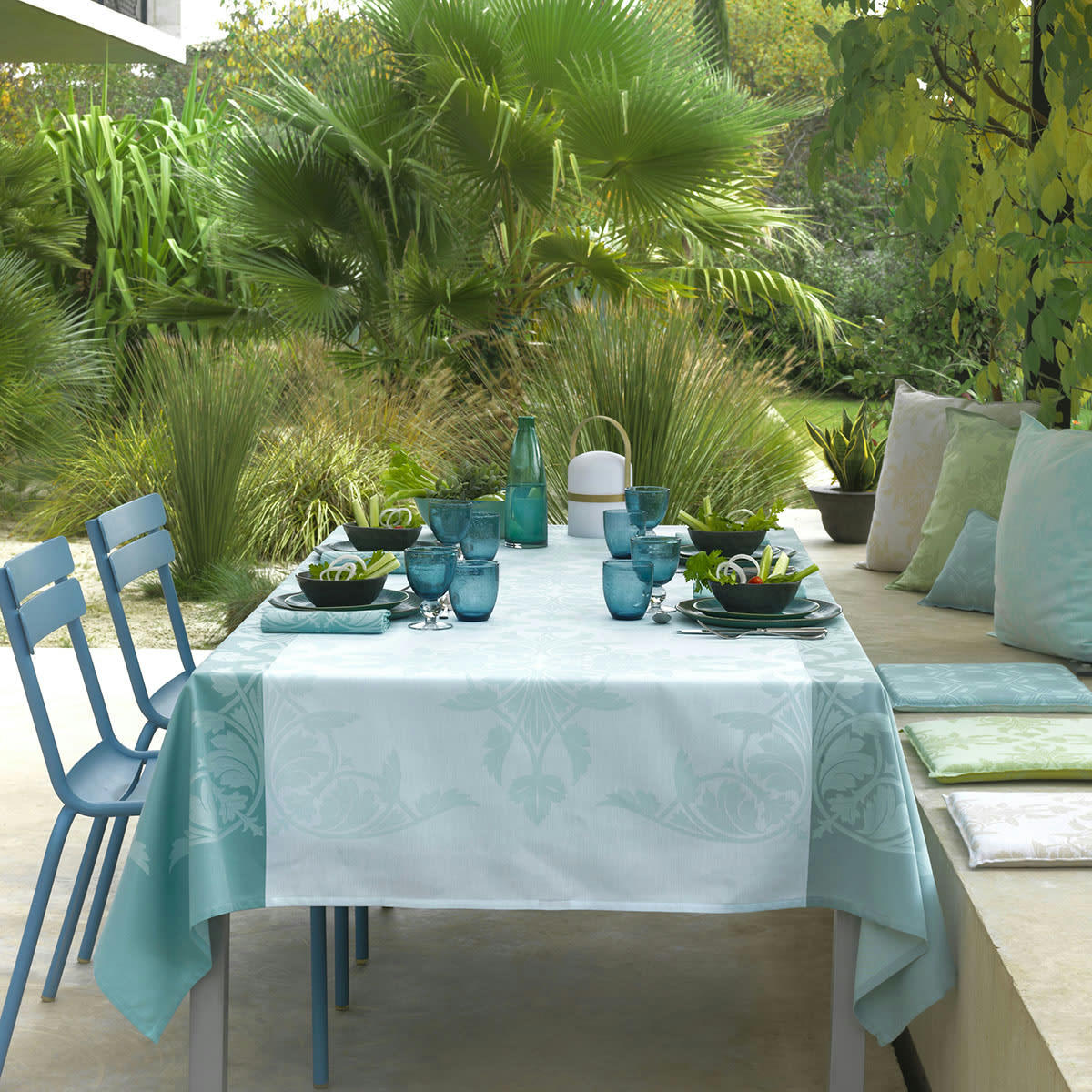 SYRACUSE - Nappe en coton aqua 175 x 320