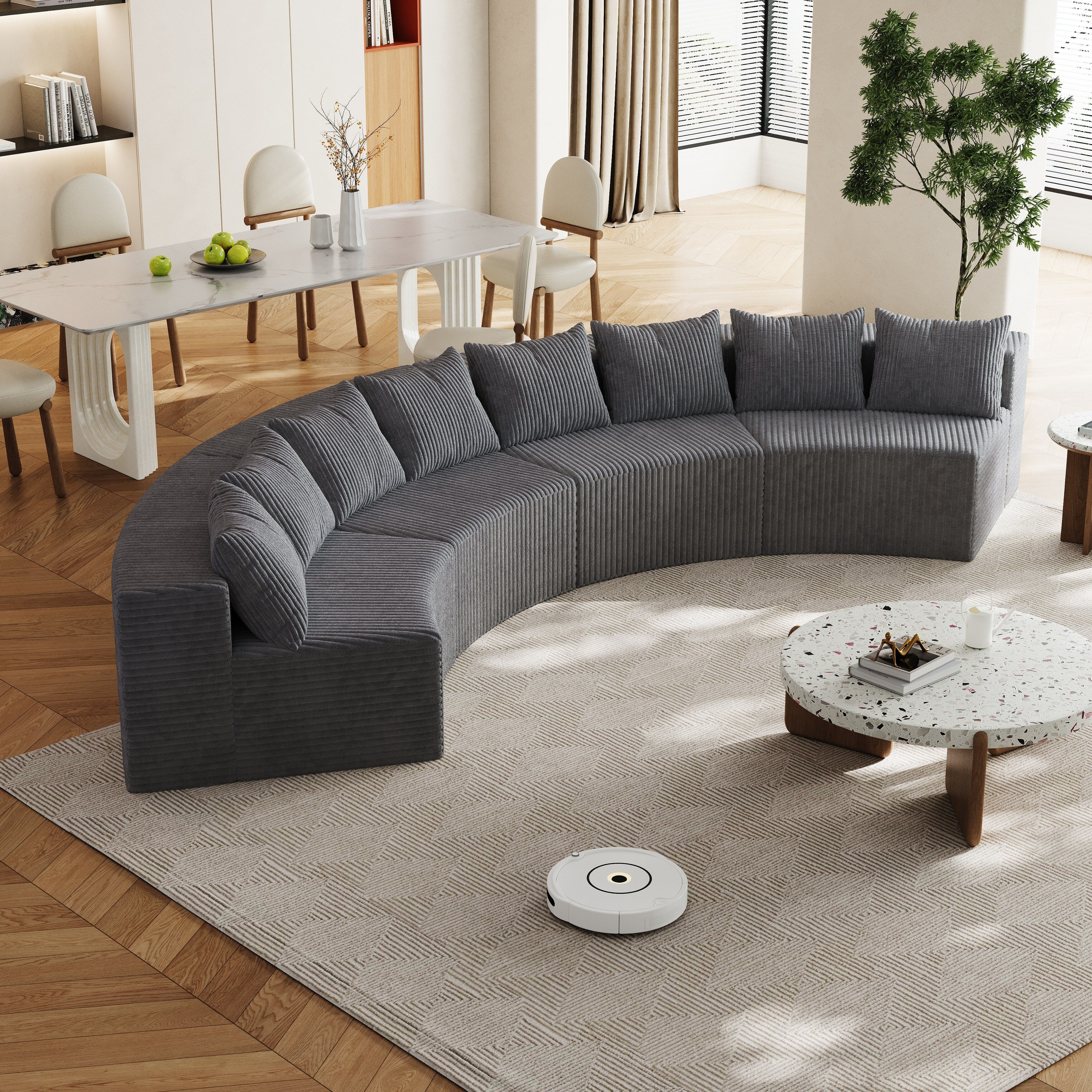 Semi Circular Shaped Sectional Sofa Modular Corduroy Fabric Couch, Free Combination