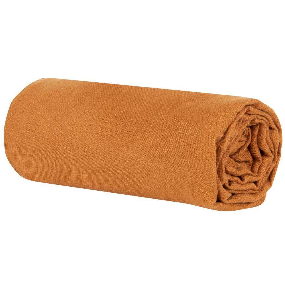 - Drap housse en lin lavé caramel 160x200
