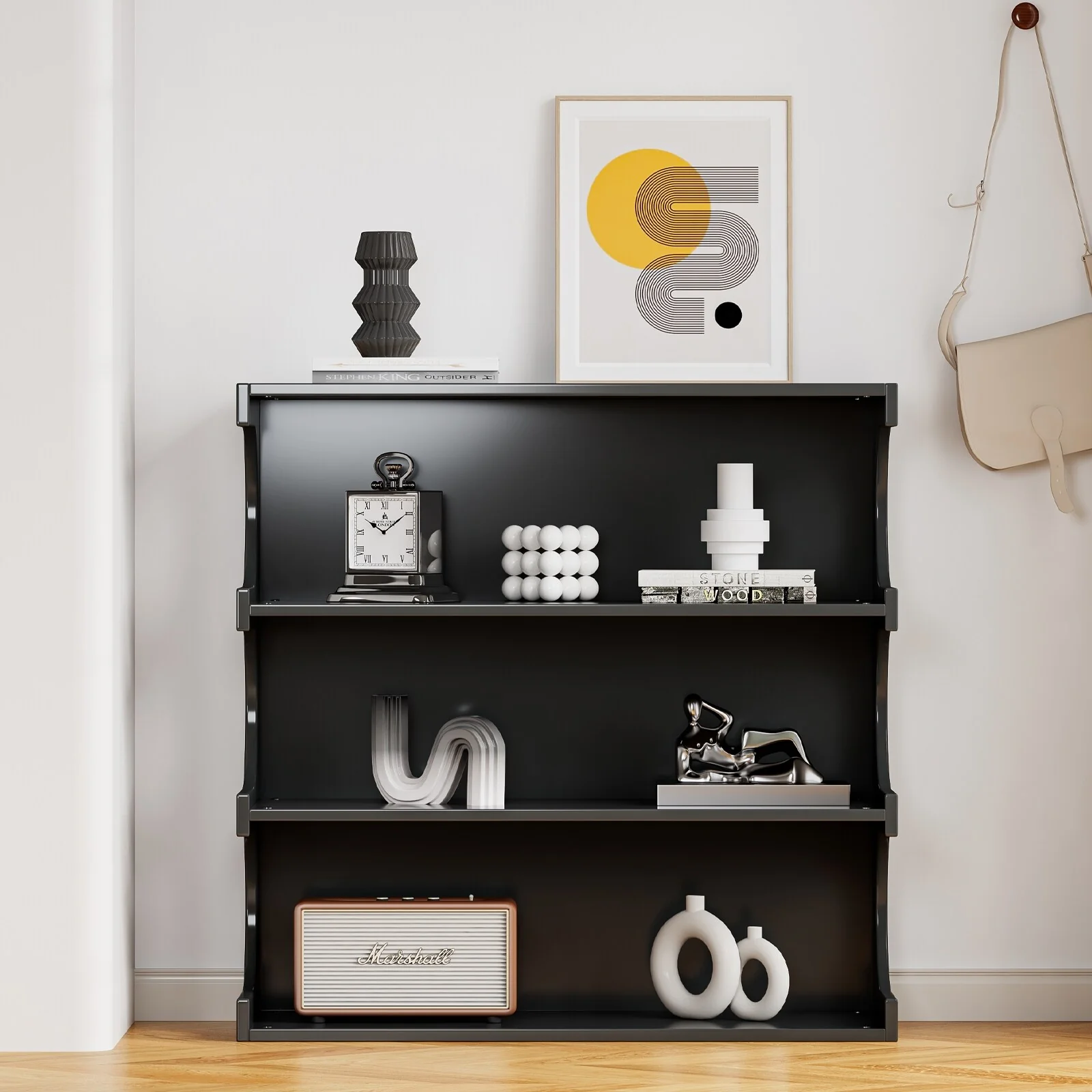 Multifunctional 4-Tier Black Book Shelf