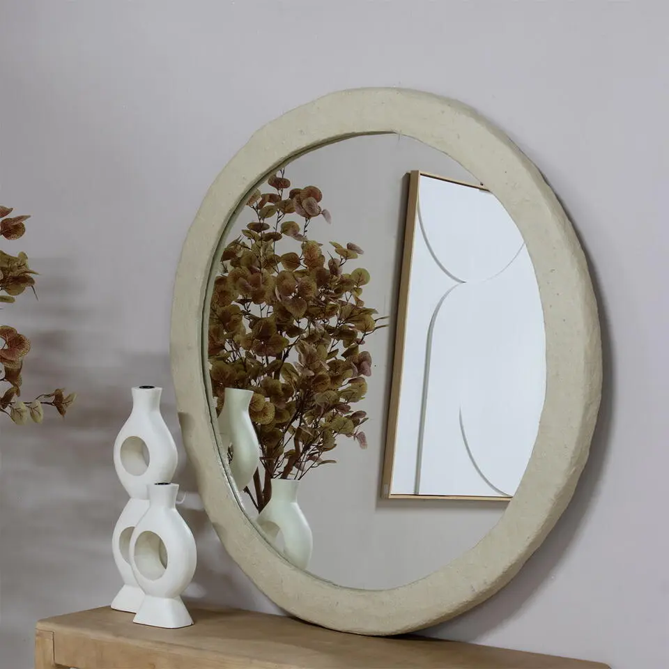 Spiegel Rond - Naturel Papier-Mach&eacute; - 110x4x110cm - Paige