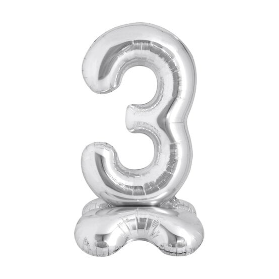 Standing Silver Number 3 Balloon 1m