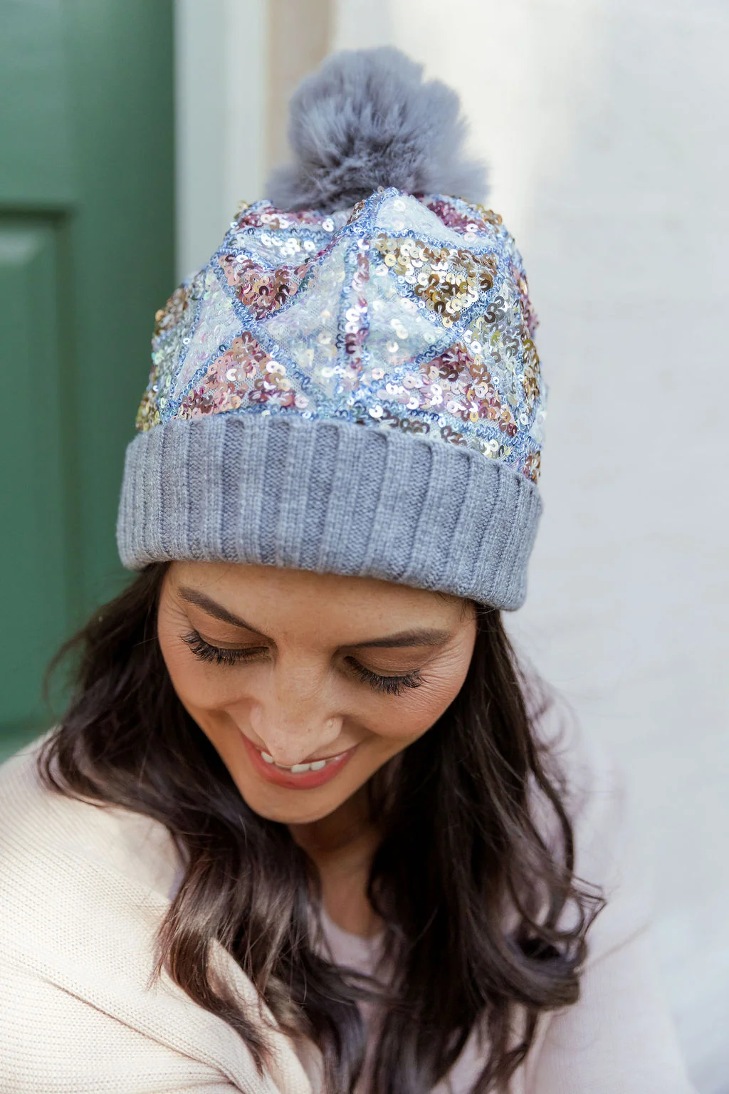 Embellished Beanie in Grey