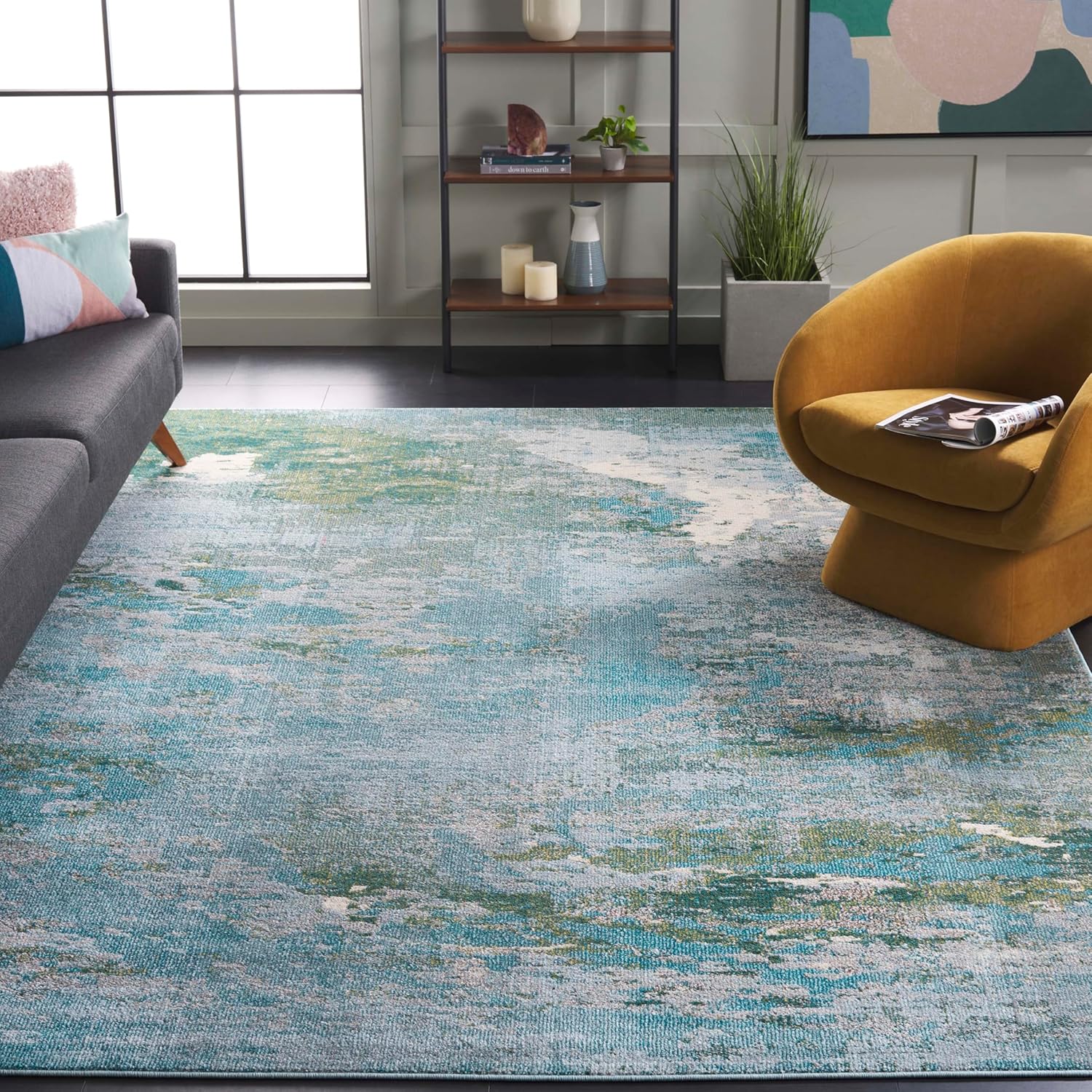 SAFAVIEH Madison Collection Area Rug - 10' x 14', Light Blue & Green, Boho Abstract Design, Non-Shedding & Easy Care, Ideal for High Traffic Areas in Living Room, Bedroom (MAD440J)