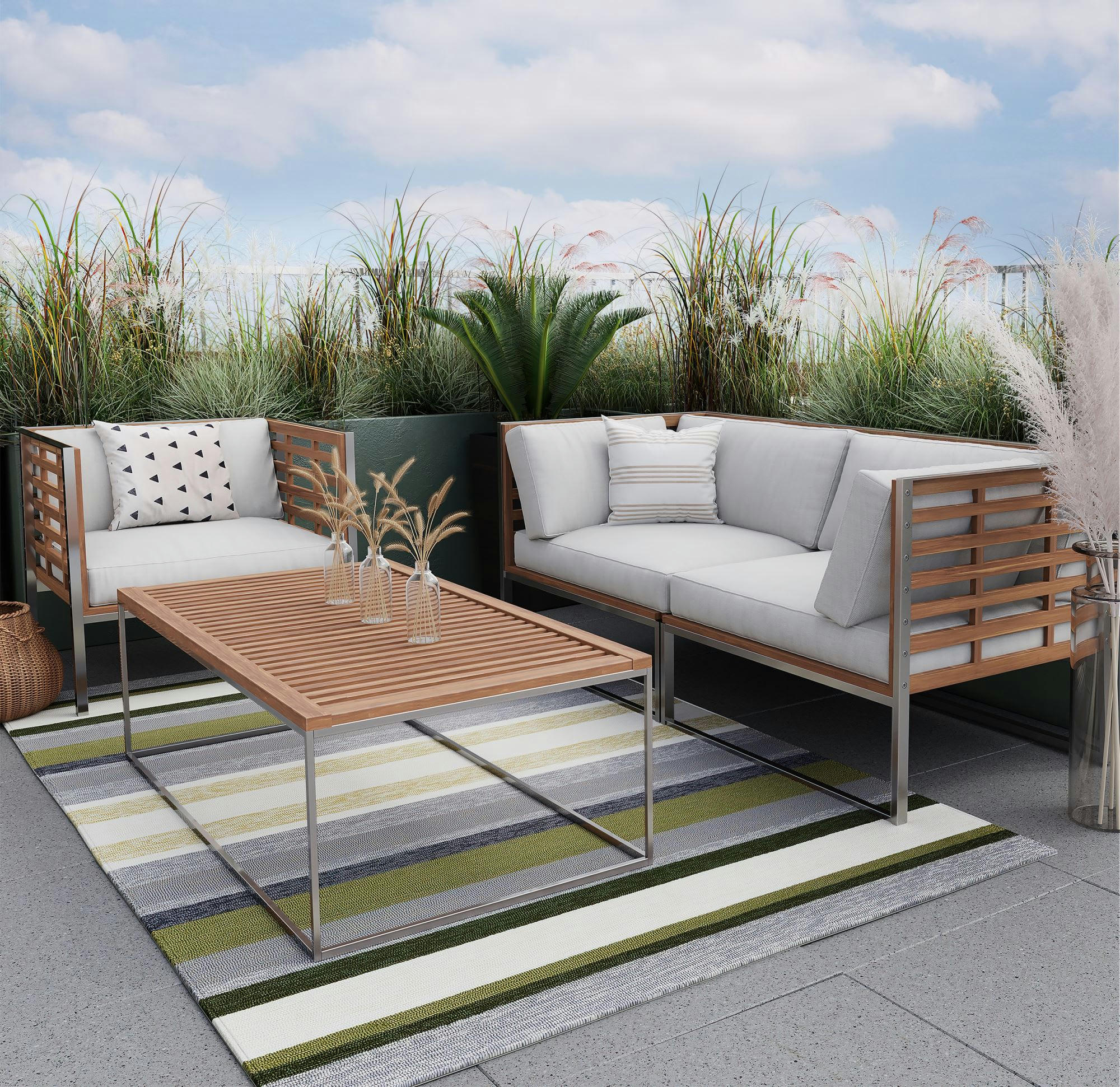 ROSETTA - Tapis d'extérieur outdoor en polyester vert multicolore 70x140 cm