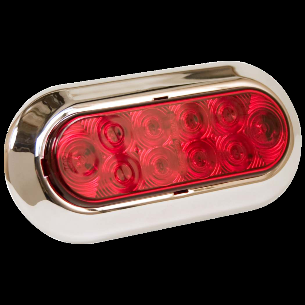 Optronics LED Oval Waterproof Stop/Turn/Tail Light, with Chrome Bezel, Red, 6-in