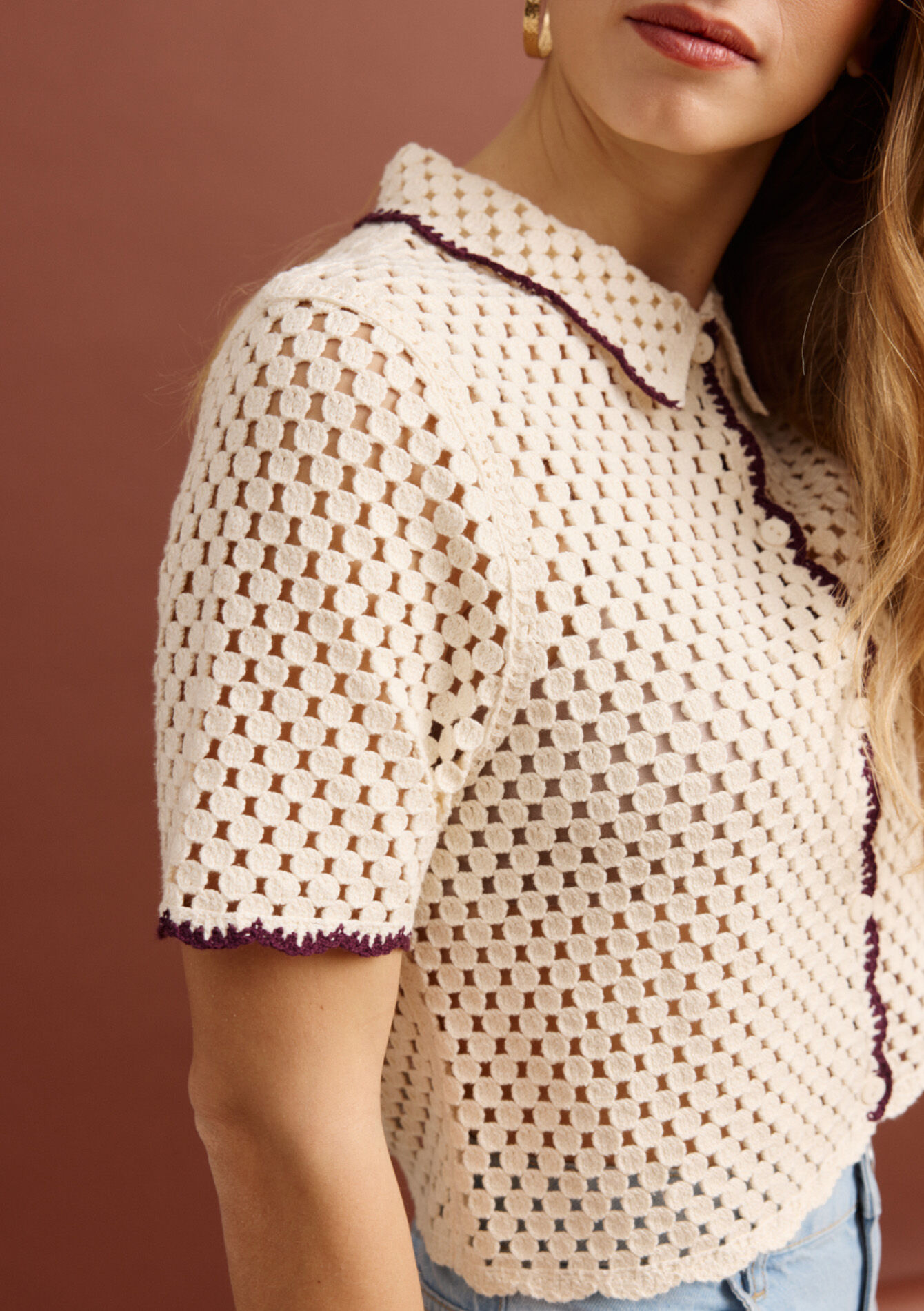 Gehaakte top met korte mouwen