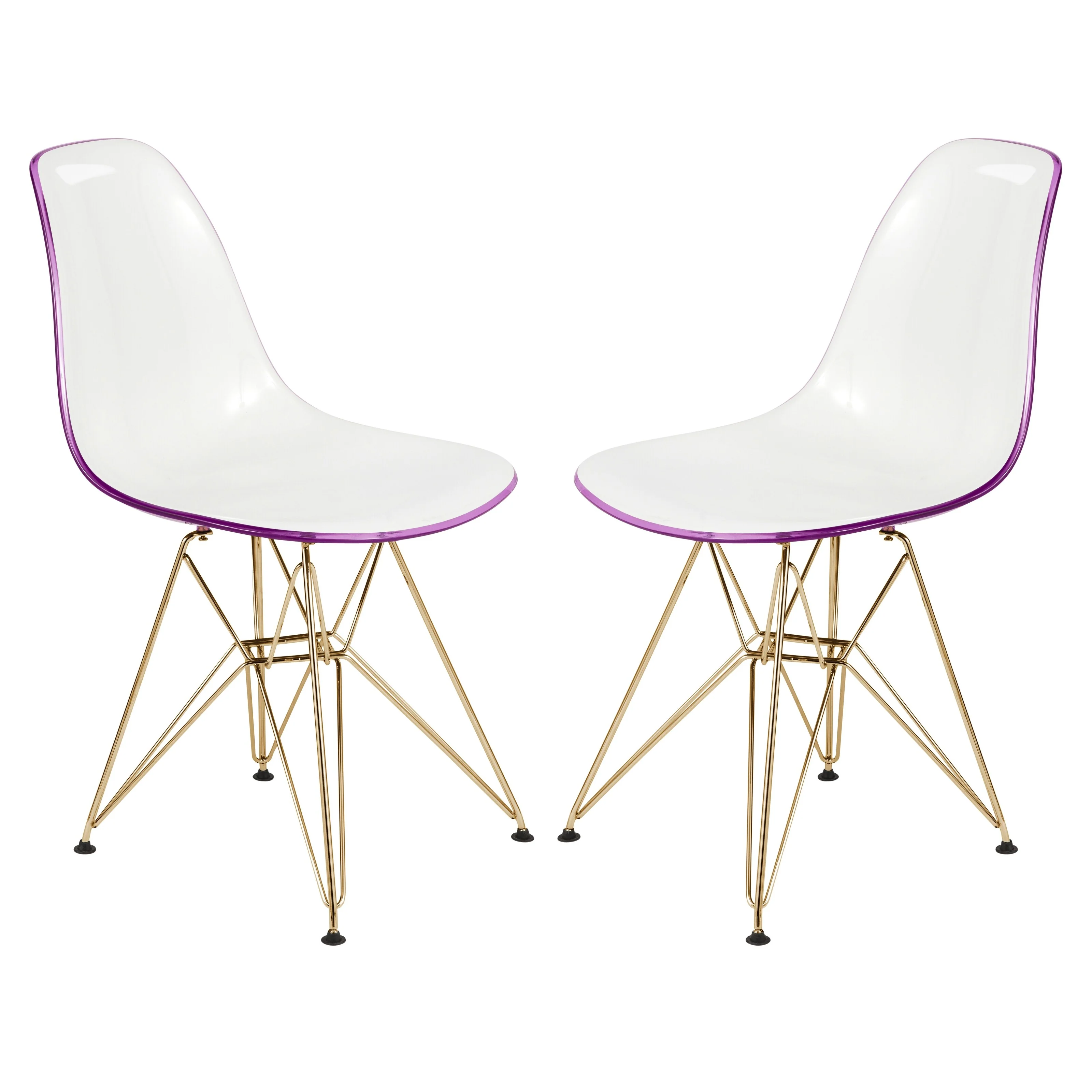 Cresco Plastic Dining Side Chair with Eiffel Base in Gold Set of 2 by LeisureMod