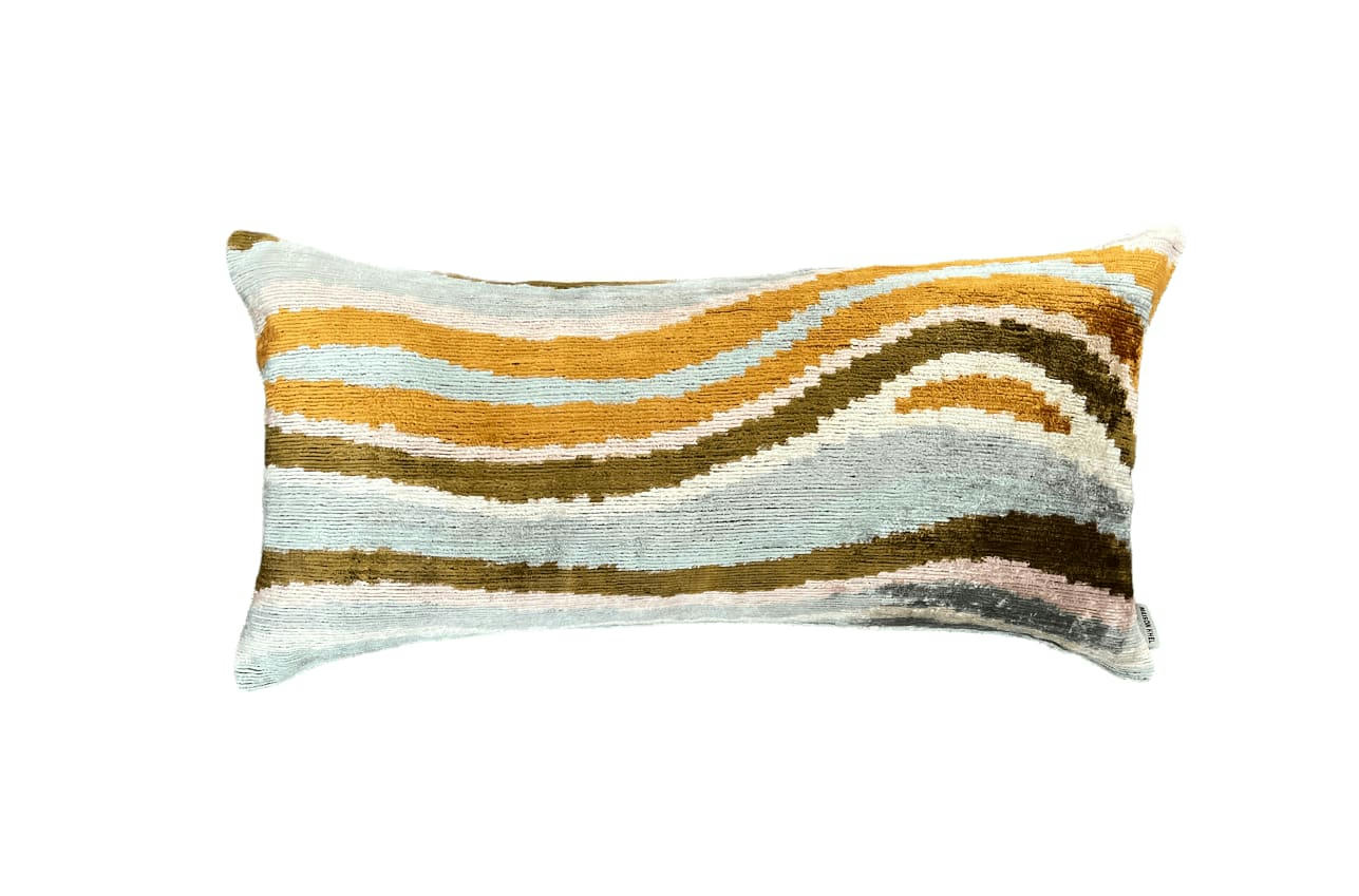 - Housse de coussin velours soie ikat   30x60 multicouleur