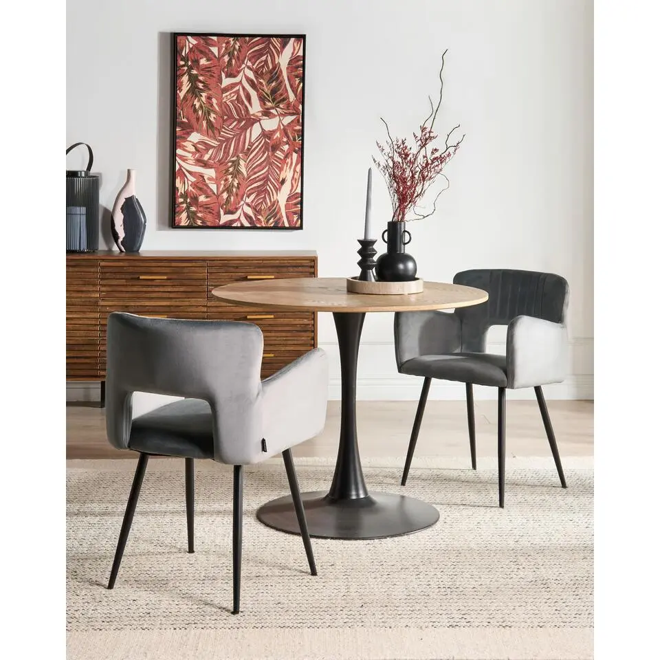 SANILAC - Eetkamerstoel set van 2 - Grijs - Fluweel