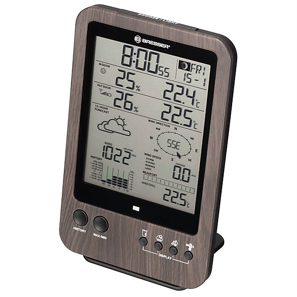 Bresser Station météo 5-en-1 avec capteur extérieur température humidité vent précipitations pression atmosphérique horloge radio