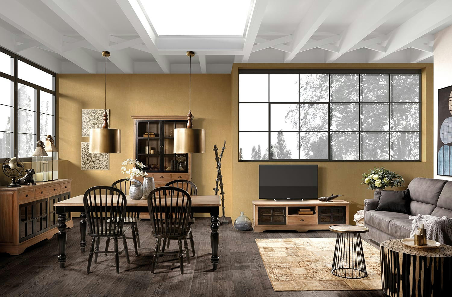 SIENA - Vitrine en bois massif marron L 130 cm 