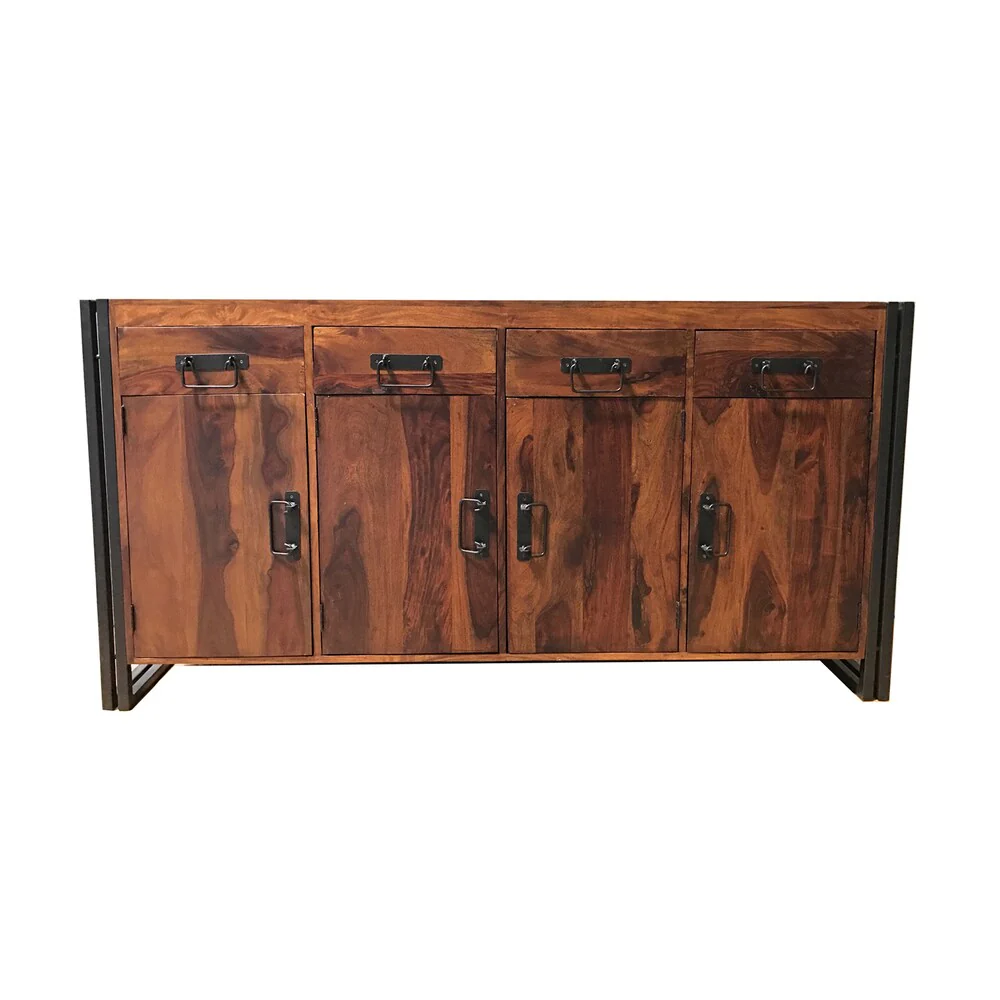 Handmade Sheesham Wood and Iron 4-door 4-drawer Sideboard (India) - 71 x 18 x 35
