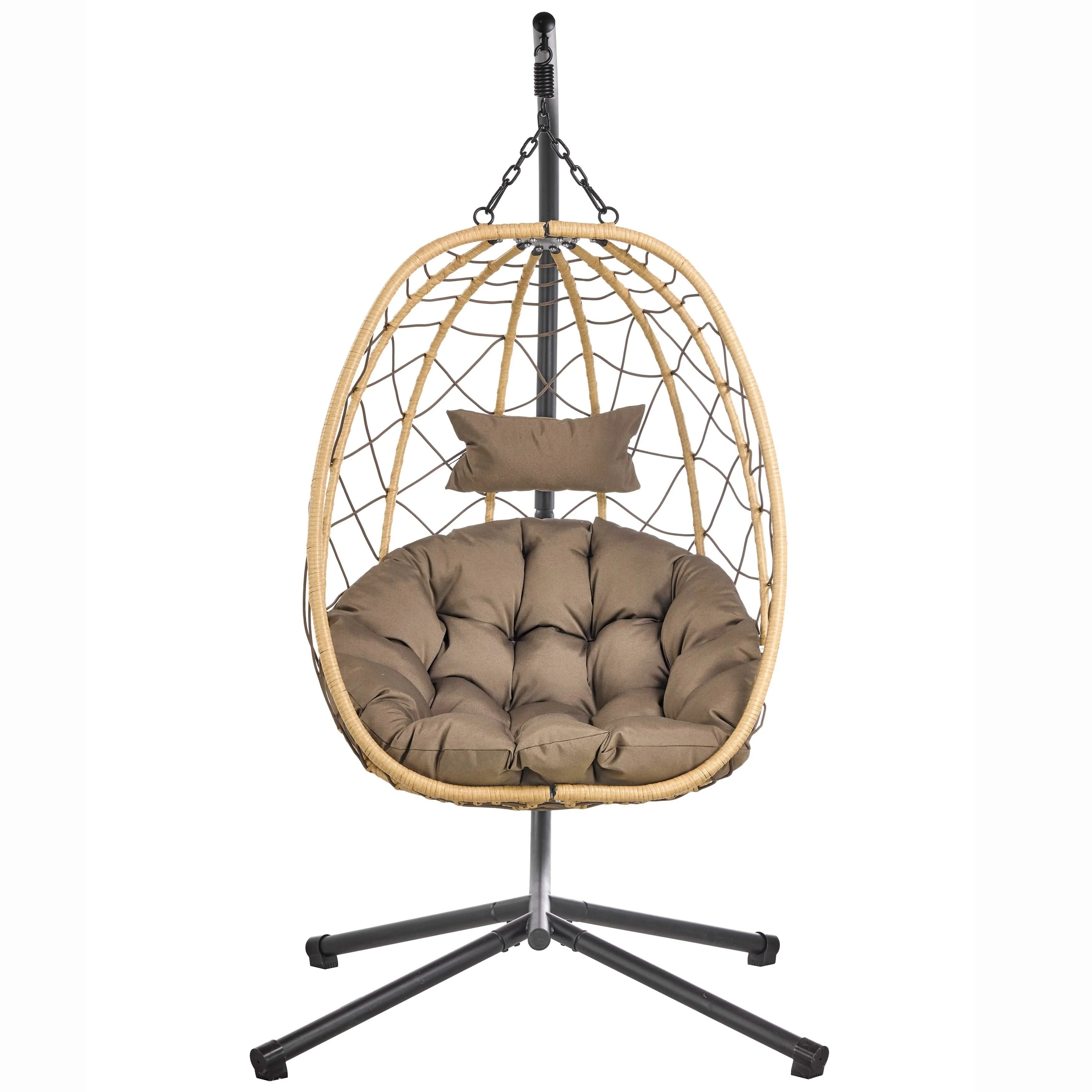 Summit Hanging Egg Swing Chair with Brown Frame & Foldable Shell for Home Patio Garden Backyard Porch